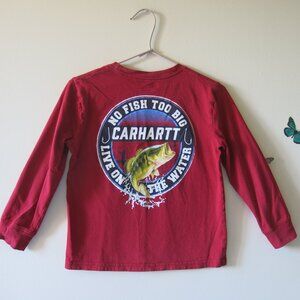 Carhartt Boy No Fish Too Big Live On The Water Cotton Fun T-Shirt Size S (8/10)